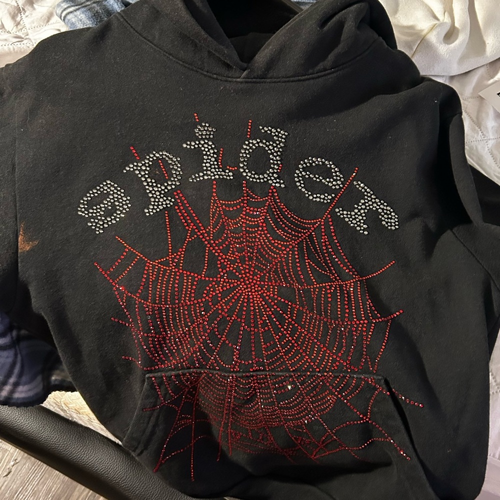 Black Hoodie with Red Spider Web Design